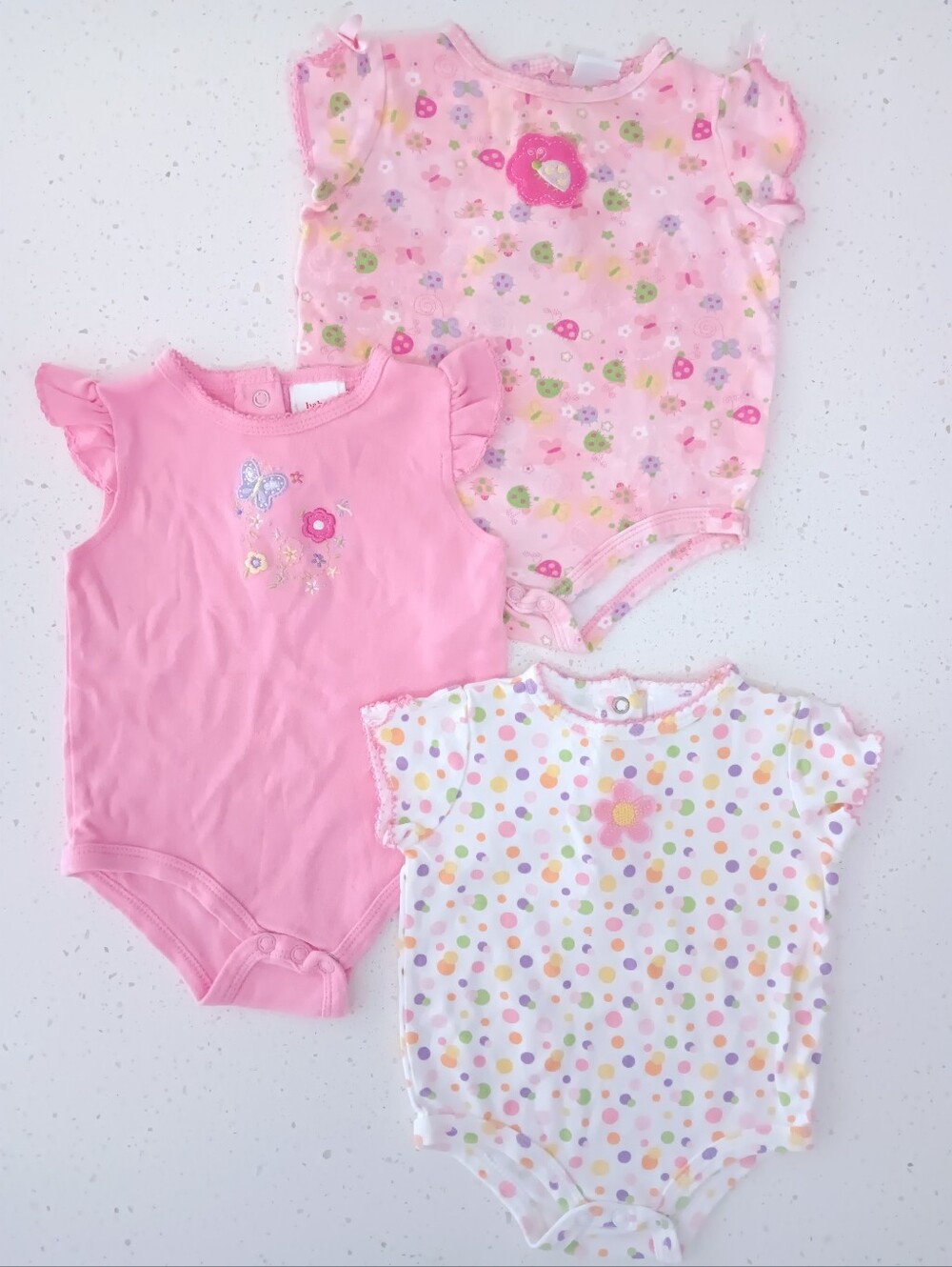 Vintage Girls' Multicolor Floral Set Of 3 Baby Bodysuits Sizes 3M To 9M
